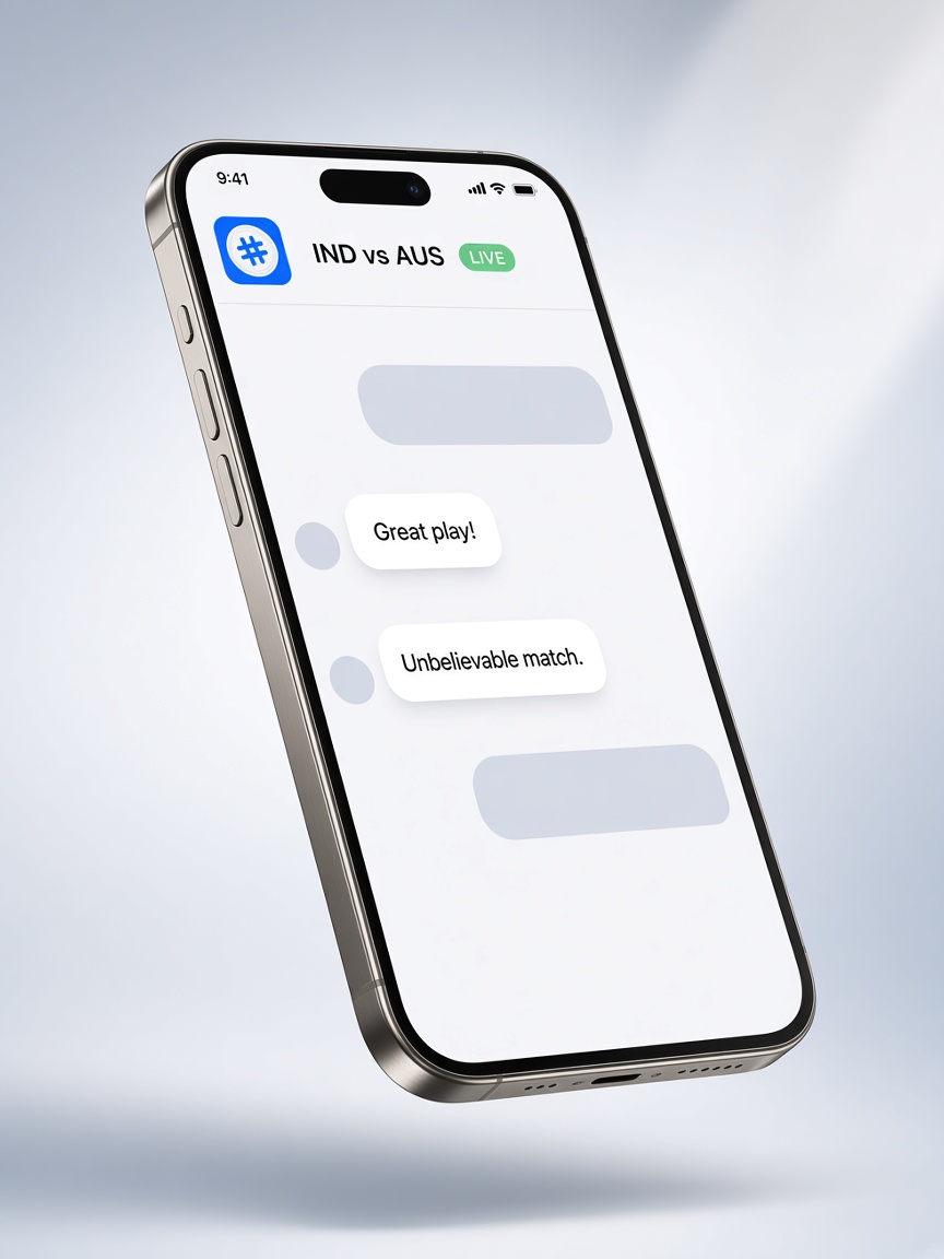 scor.one showing a live cricket score and match chat